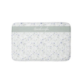 Sage Blue Watercolor Wildflower Monogram Name Badematte