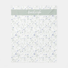 Sage Blue Watercolor Wildflower Monogram Name Fleecedecke