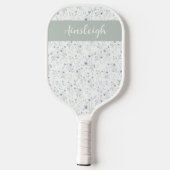 Sage Blue Watercolor Wildflower Monogram Name Pickleball Schläger (Rückseite)