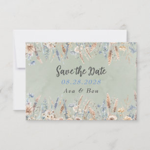 Sage Blue Wildblumen Hochzeitssache Speichern Sie  Dankeskarte