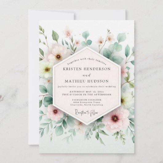 Sage & Blush Airy Botanical Wedding Einladung (Vorderseite)