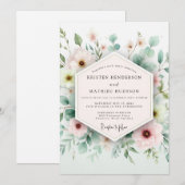 Sage & Blush Airy Botanical Wedding Einladung (Vorne/Hinten)