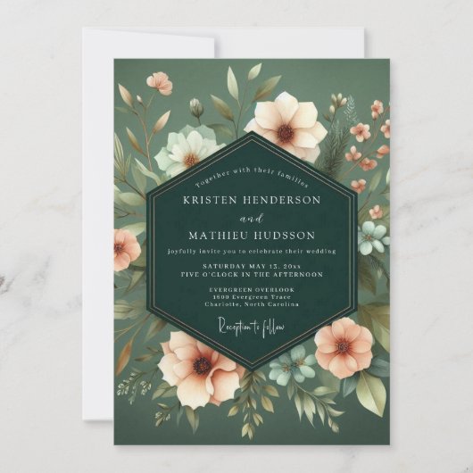 Sage Blush Chiaroscuro Wedding Einladung (Vorderseite)