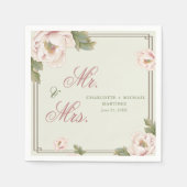 Sage & Blush Peony Floral Wedding Mr. and Mrs. Serviette (Vorderseite)