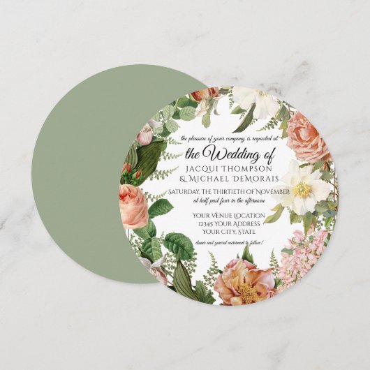 Sage Blush Vintage Botanische Blumenhochzeit in El Einladung (Vorne/Hinten)