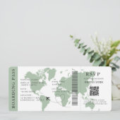 Sage Boarding Pass Hochzeit in Urlaubsort QR-Code Einladung (Stehend Vorderseite)