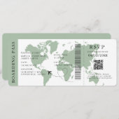 Sage Boarding Pass Hochzeit in Urlaubsort QR-Code Einladung (Vorne/Hinten)