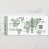 Sage Boarding Pass Hochzeit in Urlaubsort QR-Code Einladung (Vorderseite)