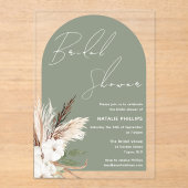 Sage Boho Arch White Floral Brautparty Acryleinladungen (Vorderseite)