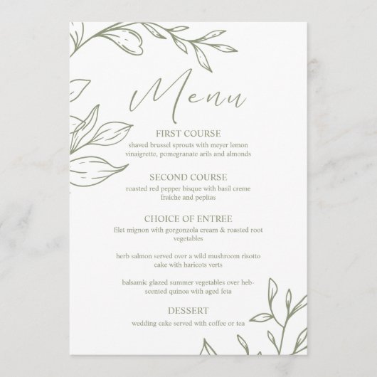 Sage Boho Blume Boho Wedding Menu Menükarte (Vorderseite)