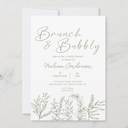 Sage Boho Blume Brunch Bridal Dusche Einladung (Vorderseite)