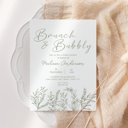 Sage Boho Blume Brunch Bridal Dusche Einladung