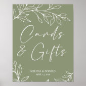 Sage Boho Blume Hochzeitskarte & Geschenke Poster (Vorne)