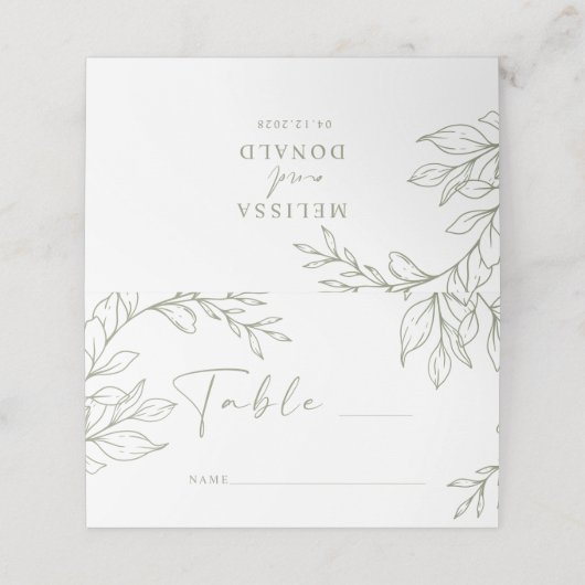 Sage Boho Blume Simple Wedding Platzkarte (Außenseite Aufgefaltet)