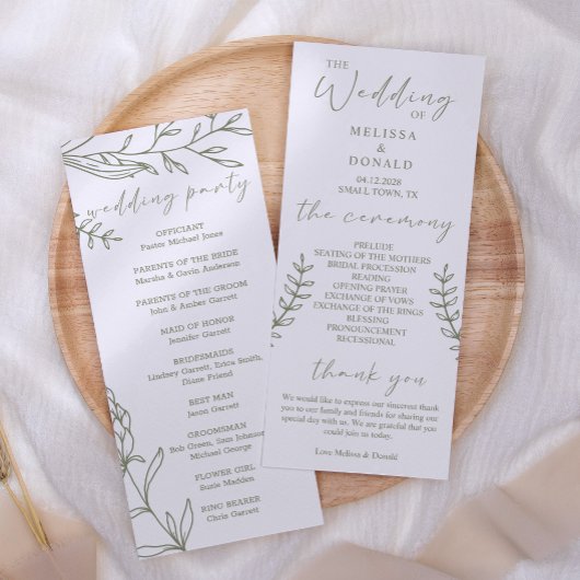 Sage Boho Blume Simple Wedding Programm