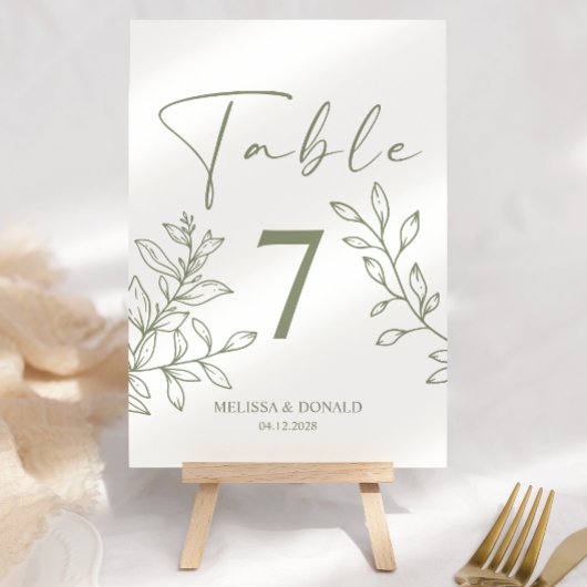 Sage Boho Blume Simple Wedding Tischnummer