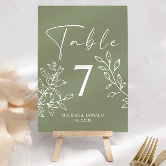 Sage Boho Blume Simple Wedding Tischnummer