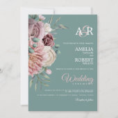 Sage Boho Dusty Rose Aquarell Floral Wedding Inv Einladung (Vorderseite)