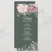 Sage Boho Dusty Rose Wasserfarben Blume Hochzeit Menükarte (Vorne/Hinten)