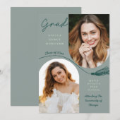 Sage Boho Tassel Grad Announcement with Photo Einladung (Vorne/Hinten)