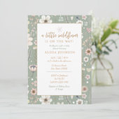 Sage Boho Wildblume Babydusche Einladung (Stehend Vorderseite)