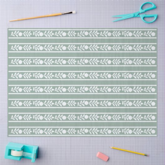 Sage Bone Inlay Floral Border Decoupage Paper Seidenpapier (Basteln)