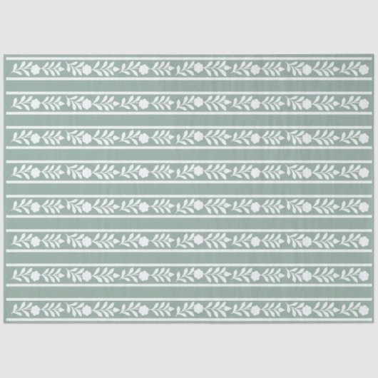 Sage Bone Inlay Floral Border Decoupage Paper Seidenpapier (Vorderseite)