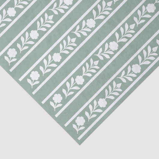 Sage Bone Inlay Floral Border Decoupage Paper Seidenpapier (Detail)