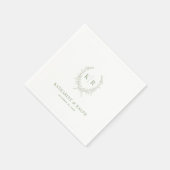 Sage Botaniacal & Ribbon Wappen Monogram Wedding Serviette (Ecke)