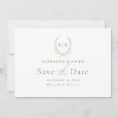 Sage Botaniacal Wappen Monogramm Save the Date Einladung (Vorderseite)
