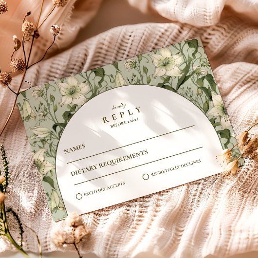 Sage Botanical Arch Elegant Wedding RSVP Karte