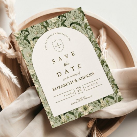 Sage Botanical Arch Elegant Wedding Save The Date