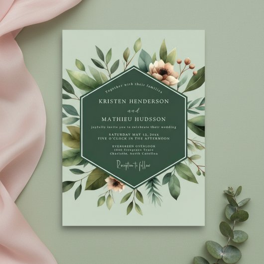 Sage Botanical Bloom Wedding Einladung