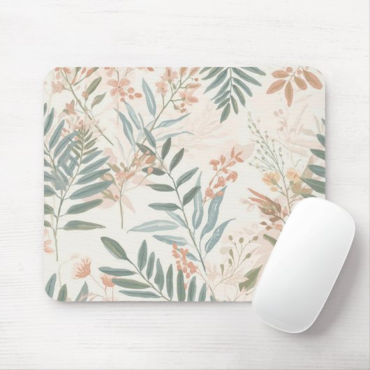 Sage Botanical Blush Leaf Watercolor Pattern Mousepad (Mit Mouse)