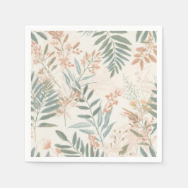 Sage Botanical Blush Leaf Watercolor Pattern Serviette