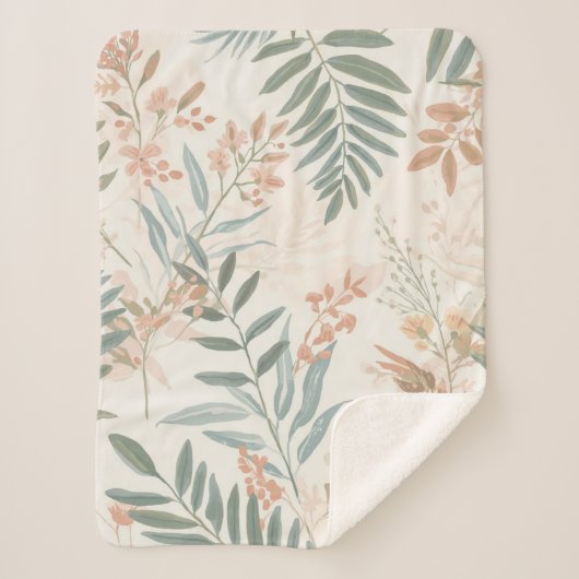 Sage Botanical Blush Leaf Watercolor Pattern Sherpadecke (Vorderseite)