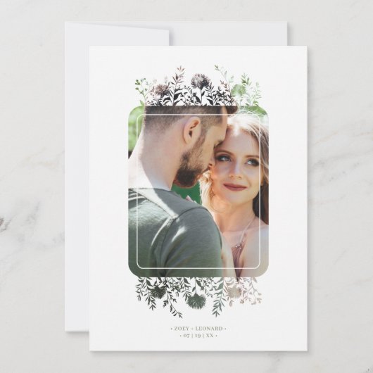 Sage Botanical Elegant Wildflowers Photo Wedding Einladung (Vorderseite)