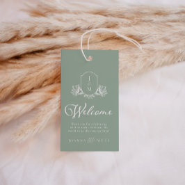 Sage Botanical Monogram Wappen Begrüßungstags Geschenkanhänger