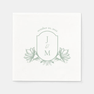 Sage Botanical Monogram Wappen Wedding Napkins Serviette
