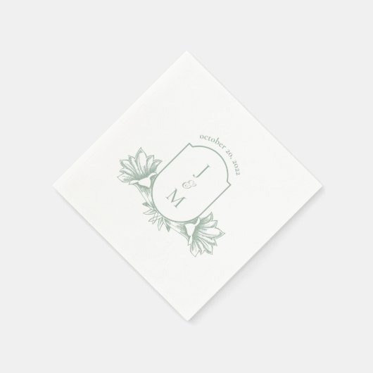 Sage Botanical Monogram Wappen Wedding Napkins Serviette (Ecke)