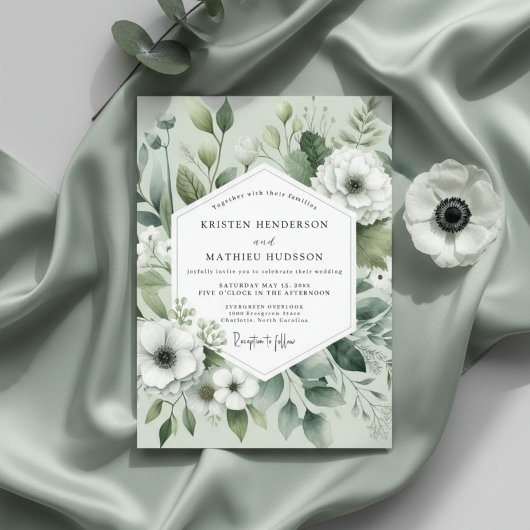 Sage Botanical Romance Wedding Einladung