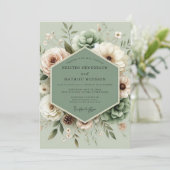 Sage Botanical Succulent Wedding Einladung (Stehend Vorderseite)