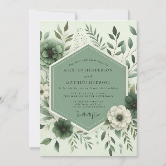 Sage Botanical Whimsy Wedding Einladung (Vorderseite)