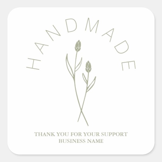 Sage Botanical White Minimalist Handm Quadratischer Aufkleber (Vorderseite)