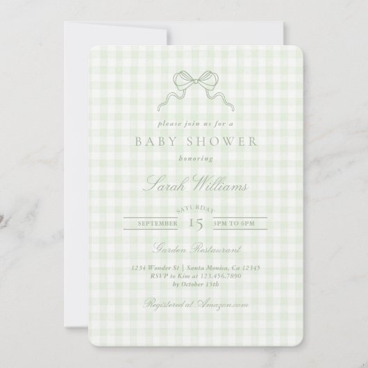 Sage Bow Baby Shower invitation Einladung (Vorderseite)