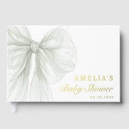 Sage Bow Gold Foil Elegant Baby Gästebuch