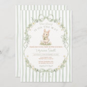 Sage Bow Stripe Green Bunny Baby Shower Invitation Einladung (Vorne/Hinten)