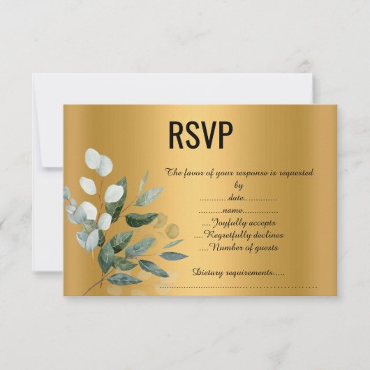 SAGE BRANCH GOLD RESPONSE CARD RSVP KARTE (Vorderseite)