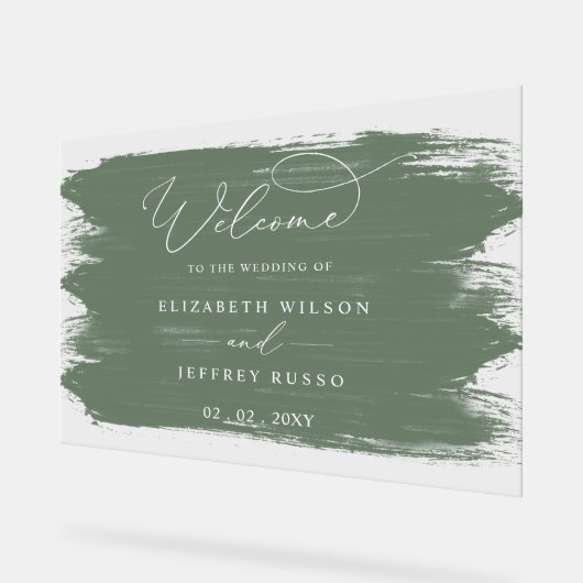 Sage Brush Strokes Wedding Willkommenszeichen Acrylschild (Winkel)