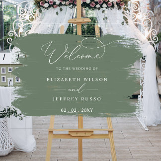 Sage Brush Strokes Wedding Willkommenszeichen Acrylschild